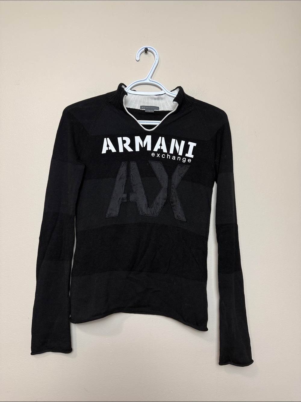 Y2k Armani Exchange Black Logo Cowl-Neck Sweater size XS